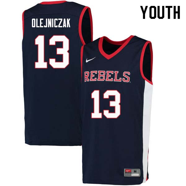 Youth #13 Dominik Olejniczak Ole Miss Rebels College Basketball Jerseys Sale-Navy